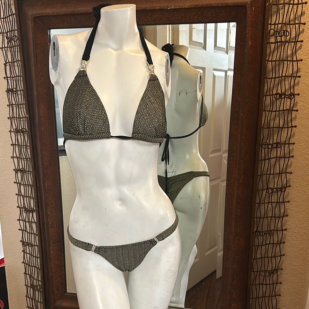 Black and Silver Women Swim Bikini